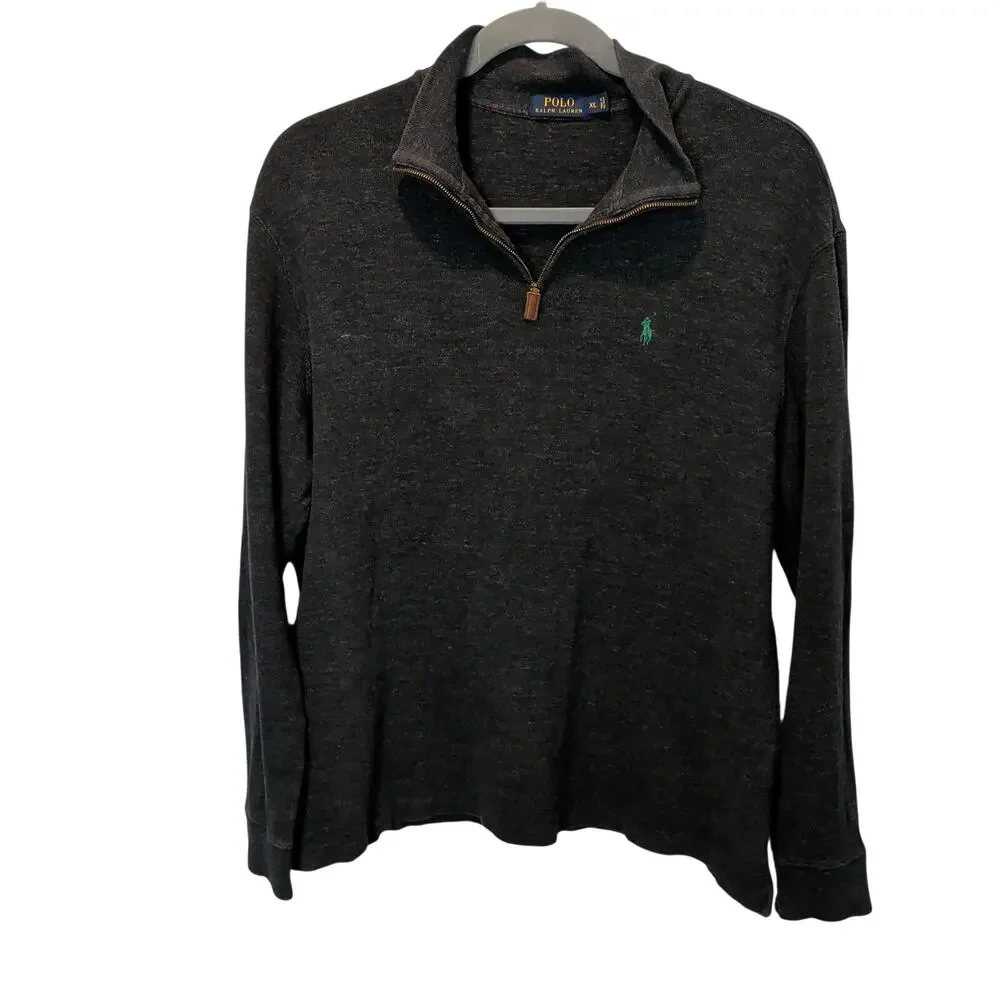 Ralph Lauren Men's Sz XL Grey Quarter Zip Cotton Sweater Pullover Logo
